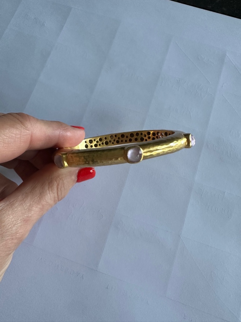 Julie Vos Gold Catalina Bangle Bracelet with Pale Pink Gems *RARE*
